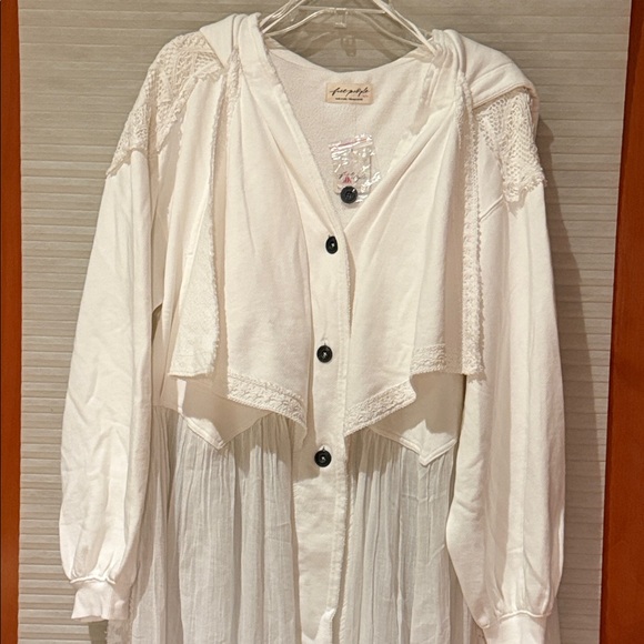 FP White Hooded Button-Up Dress with Lace Details - Picture 6 of 16